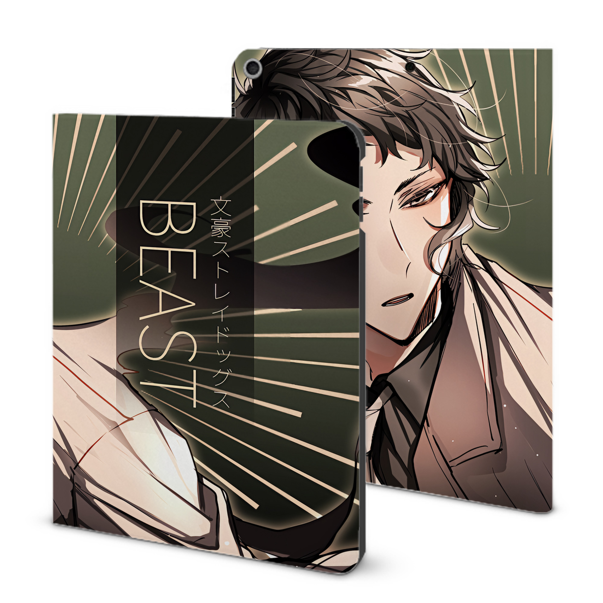 （画像用） 文豪ストレイドッグス Bungo Stray Dogs IPad ケース ブック型 PUレザー TPU 耐衝撃 軽量 薄型 ペン収納なし 全面保護 IPad 各モデル対応